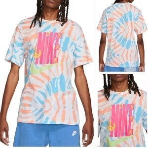 Nike Tie-Dye Graphic Tee in White, Blue & Peach